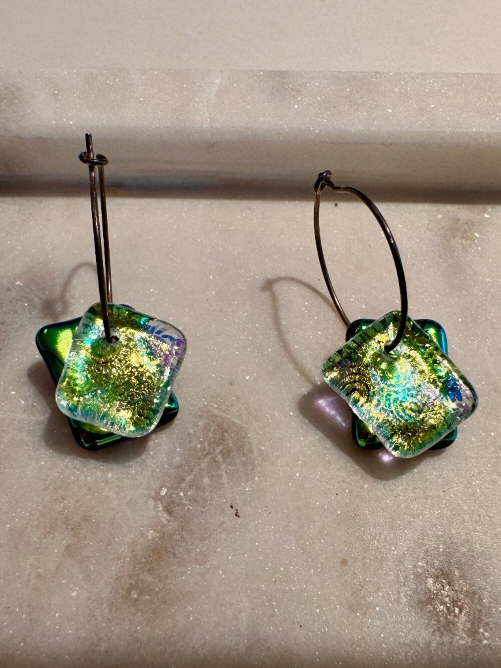 Green and Clear Statement Earrings